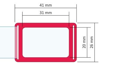 Datos langeliai 20x31 mm, raudonos sp., įveriami, užsegimas su gumele