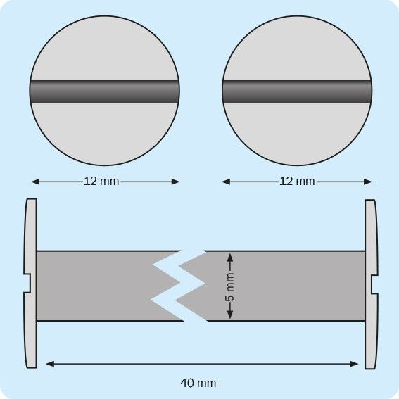 Plastmasiniai varžtai knygoms, d-5mm, ilgis 40mm (juodi)