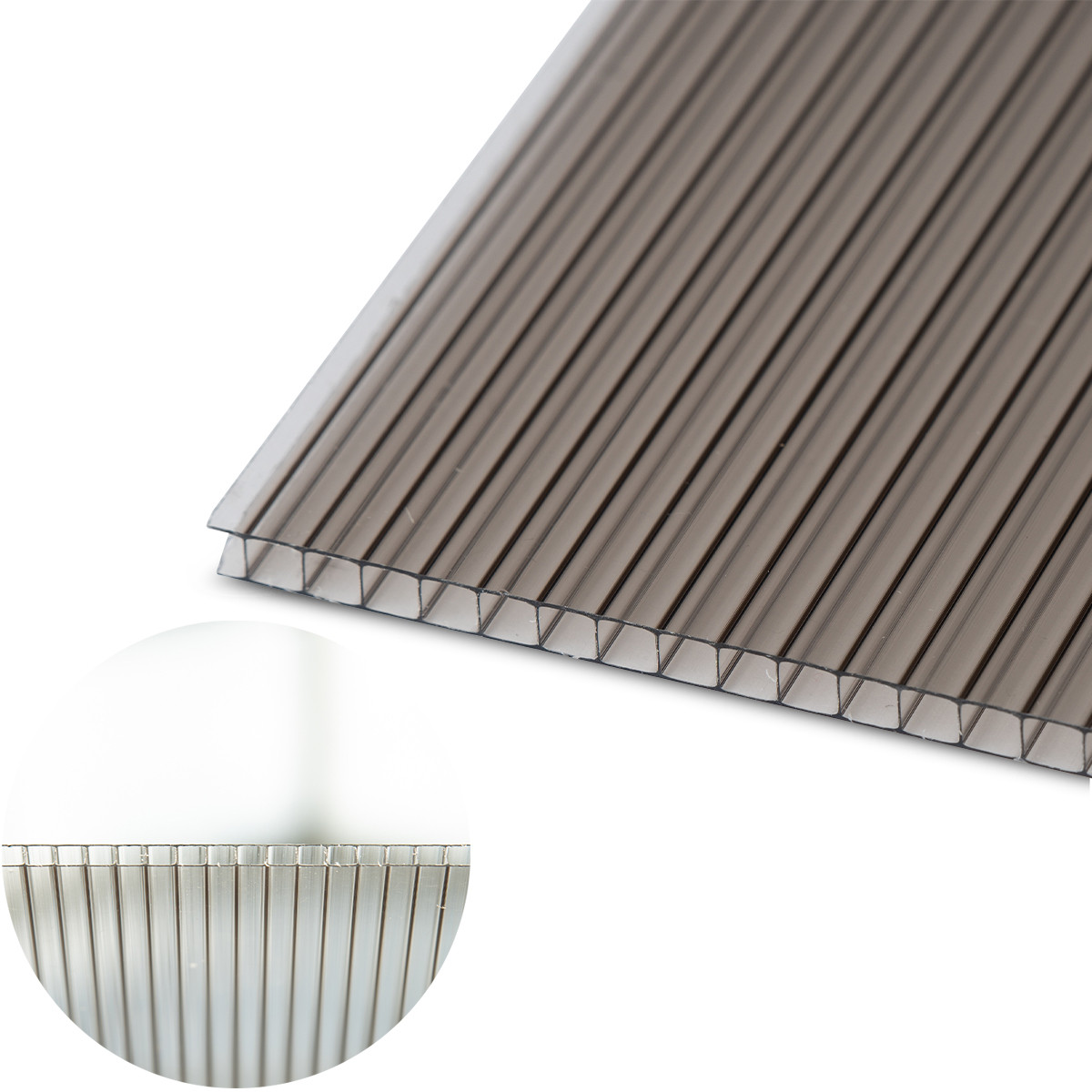 Polikarbonato plokštė PC Multiclear Box 6000x2100x6 mm, 1 kameros, bronzinė 1,3kg/m2