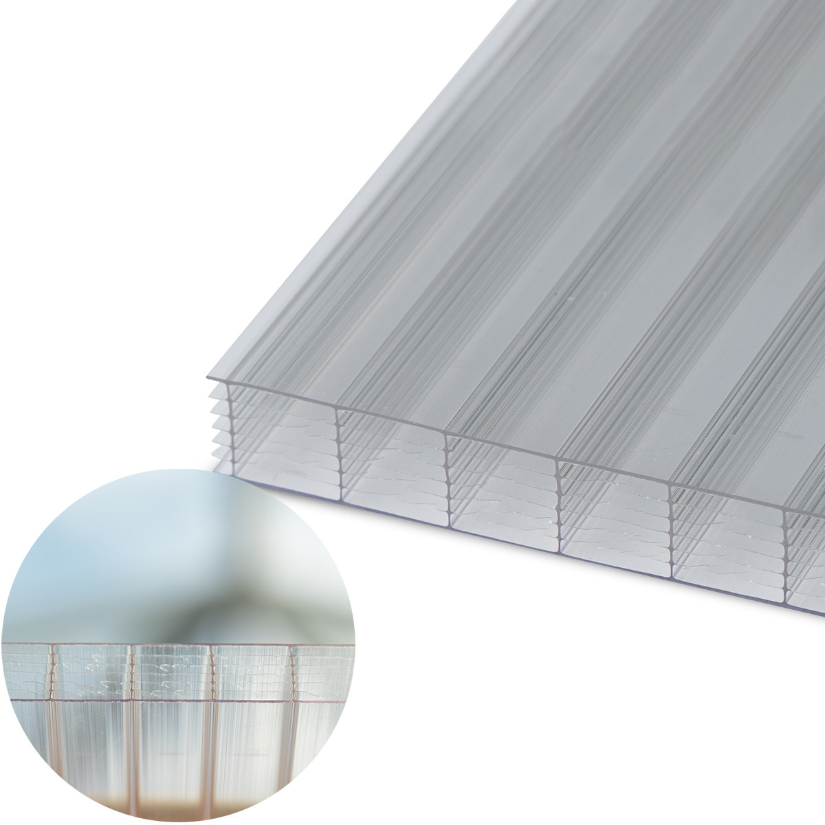 Polikarbonato plokštė PC Multiclear Box 7w 6000x2100x16 mm, 6 kameros, skaidri 2,7kg/m2