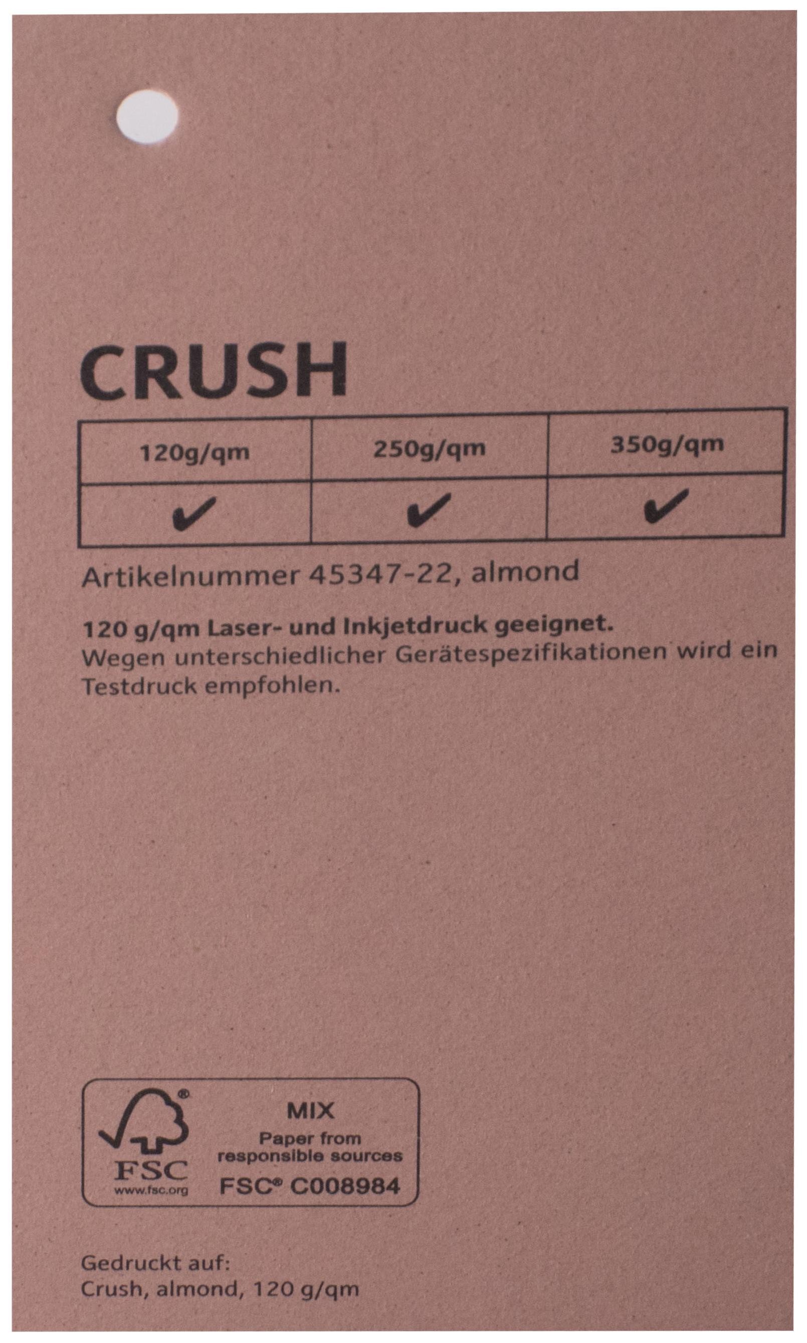 Spalvotas tekstūrinis dizaino popierius  CRUSH almond 72x102cm 250 g/m²