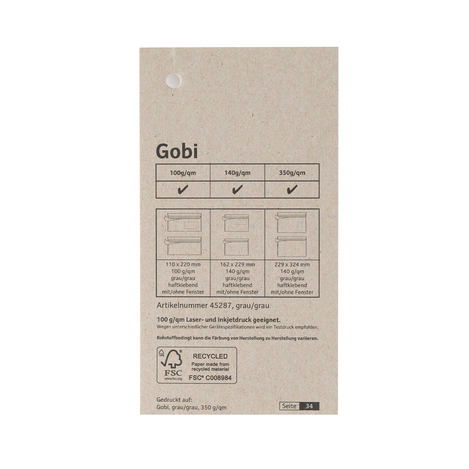 Perdirbtas popierius Gobi Recycling (70x100 cm) 140 g/m²