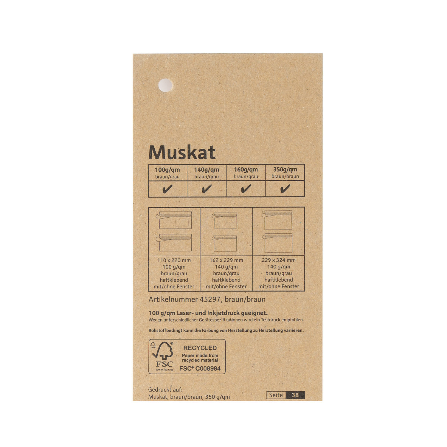 Perdirbtas popierius Muskat Recycling Braun (100x70 cm) 350g/m2