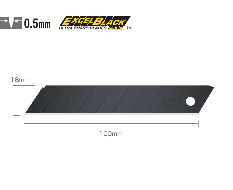 Geležtės LBB-10 18mm juodos Excel Black - ypač aštrios